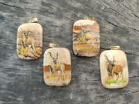 Polished Picture Stone Pendant with Hand Painted Kudu - Sold Per Item - From Namibia