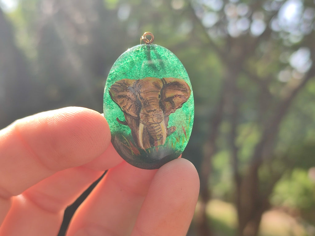 Polished Aventurine Pendant with Hand Painted Elephant - Sold Per Item - From Zimbabwe - Toprock Gemstones and Minerals 