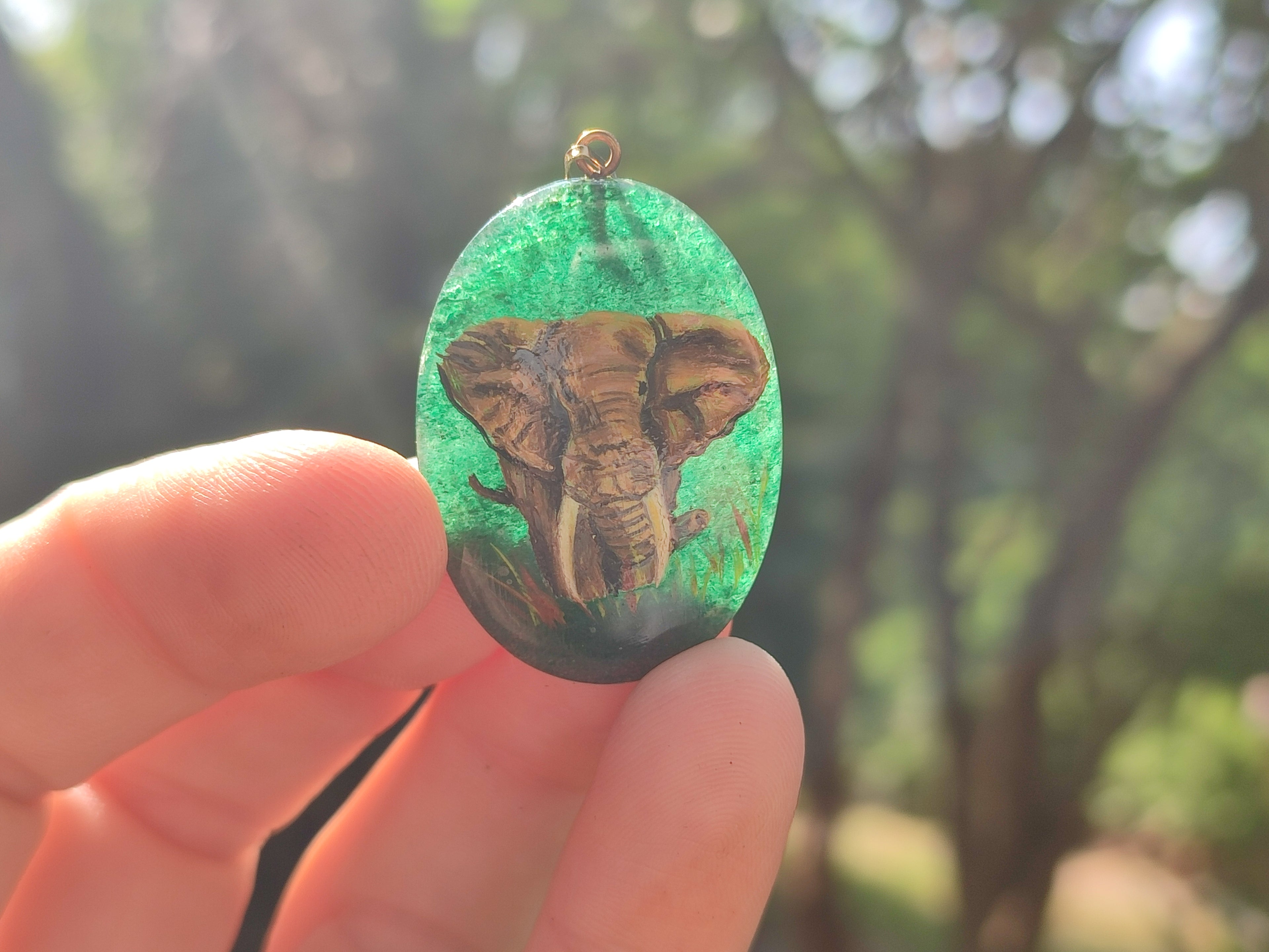Polished Aventurine Pendant with Hand Painted Elephant - Sold Per Item - From Zimbabwe - Toprock Gemstones and Minerals 