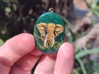 Polished Aventurine Pendant with Hand Painted Elephant - Sold Per Item - From Zimbabwe - Toprock Gemstones and Minerals 
