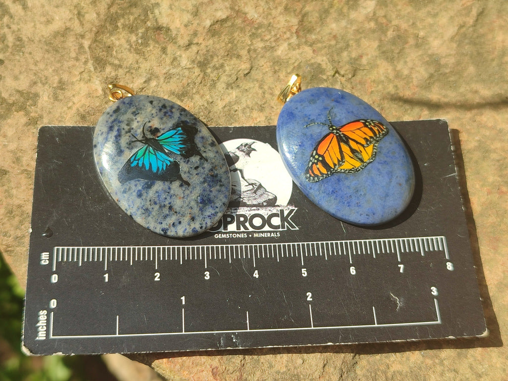 Polished Dumortierite Pendants with Hand Painted Butterfly - sold per item - From Mozambique - Toprock Gemstones and Minerals 