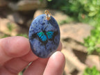Polished Dumortierite Pendants with Hand Painted Butterfly - sold per item - From Mozambique - Toprock Gemstones and Minerals 