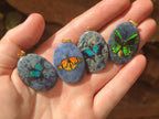 Polished Dumortierite Pendants with Hand Painted Butterfly - sold per item - From Mozambique - Toprock Gemstones and Minerals 