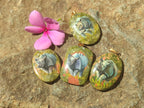 Polished Unakite Pendant with Hand Painted Rhino - Sold Per Item - From South Africa - Toprock Gemstones and Minerals 