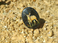 Polished Dumortierite Pendants with Hand Painted Kudu - sold per item - From Mozambique