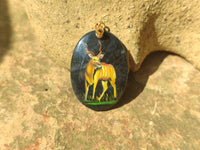 Polished Dumortierite Pendants with Hand Painted Kudu - sold per item - From Mozambique