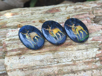Polished Dumortierite Pendants with Hand Painted Kudu - sold per item - From Mozambique