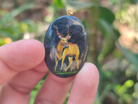Polished Dumortierite Pendants with Hand Painted Kudu - sold per item - From Mozambique