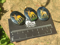 Polished Dumortierite Pendants with Hand Painted Kudu - sold per item - From Mozambique