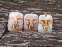 Polished Polychrome Jasper Pendant with Hand Painted Elephant - sold per item - From Madagascar