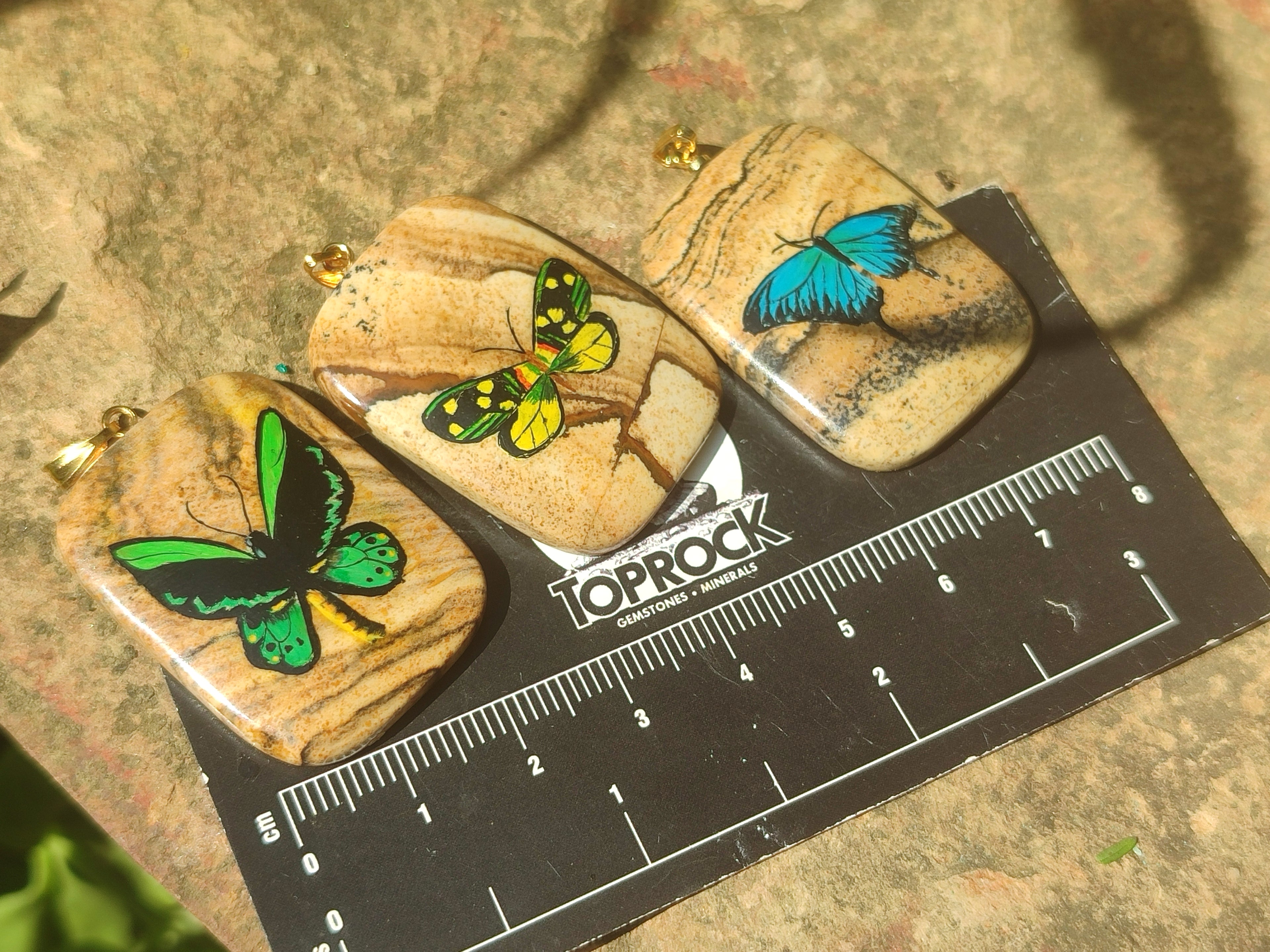 Polished Picture Stone Pendant with Hand Painted Butterfly - Sold Per Item - From Namibia - Toprock Gemstones and Minerals 