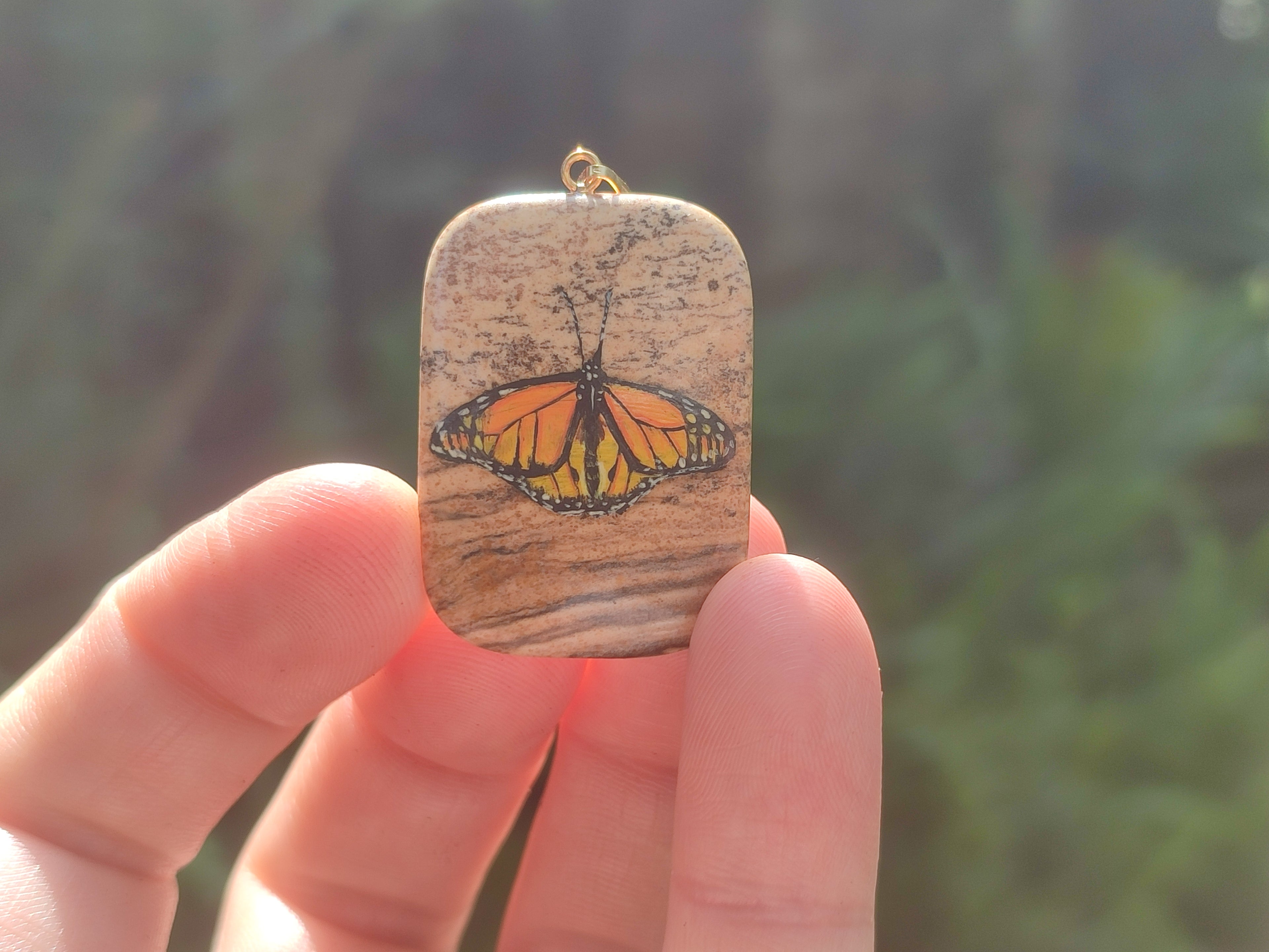 Polished Picture Stone Pendant with Hand Painted Butterfly - Sold Per Item - From Namibia - Toprock Gemstones and Minerals 