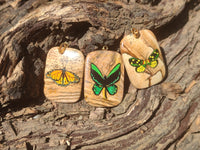 Polished Picture Stone Pendant with Hand Painted Butterfly - Sold Per Item - From Namibia