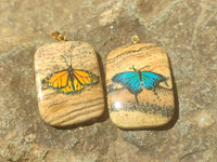 Polished Picture Stone Pendant with Hand Painted Butterfly - Sold Per Item - From Namibia