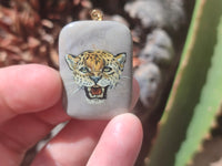 Polished Polychrome Jasper Pendant with Hand Painted Leopard - sold per item - From Madagascar