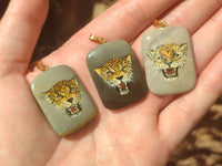 Polished Polychrome Jasper Pendant with Hand Painted Leopard - sold per item - From Madagascar