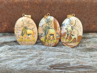 Polished Picture Stone Pendant with Hand Painted Kudu - Sold Per Item - From Namibia
