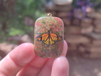 Polished Unakite Pendant with Hand Painted Butterfly - Sold Per Item - From South Africa - Toprock Gemstones and Minerals 