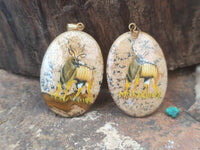 Polished Picture Stone Pendant with Hand Painted Kudu - Sold Per Item - From Namibia