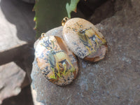 Polished Picture Stone Pendant with Hand Painted Kudu - Sold Per Item - From Namibia