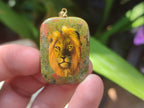 Polished Unakite Pendant with Hand Painted Lion - Sold Per Item - From South Africa - Toprock Gemstones and Minerals 