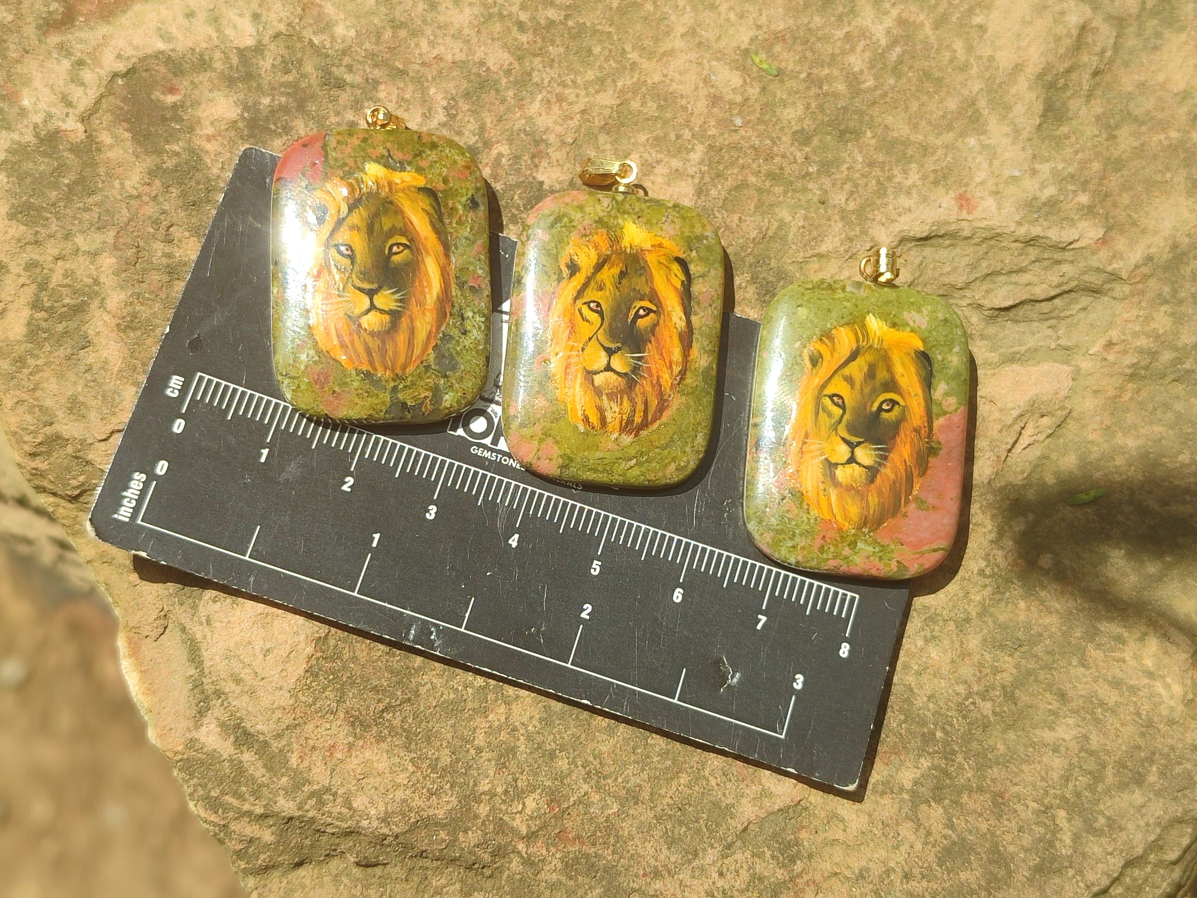 Polished Unakite Pendant with Hand Painted Lion - Sold Per Item - From South Africa - Toprock Gemstones and Minerals 