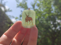 Polished Aventurine Pendant with Hand Painted Kudu - Sold Per Item - From Zimbabwe
