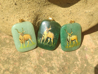 Polished Aventurine Pendant with Hand Painted Kudu - Sold Per Item - From Zimbabwe