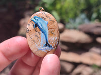 Polished Picture Stone Pendant with Hand Painted Dolphin - Sold Per Item - From Namibia