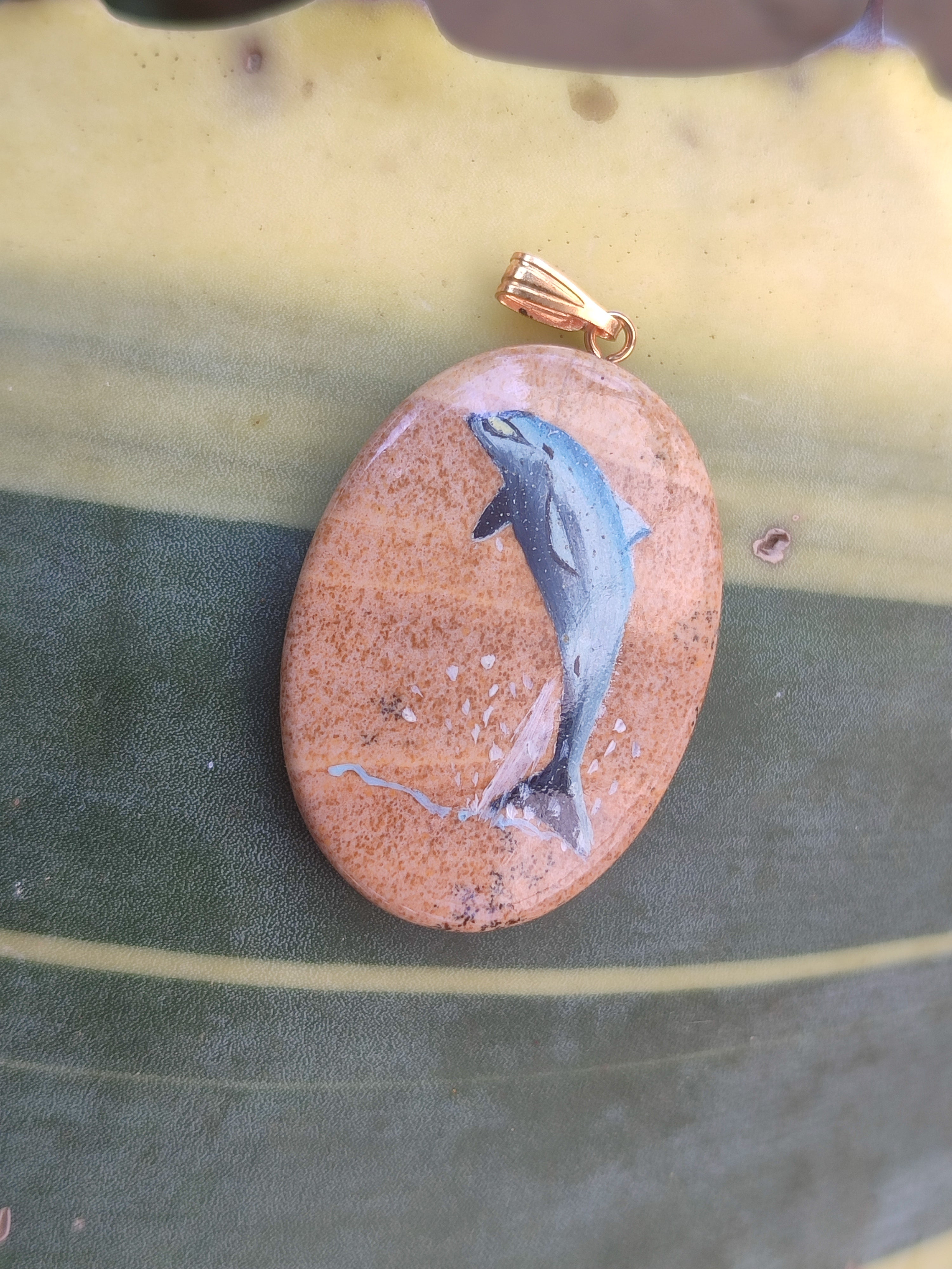 Polished Picture Stone Pendant with Hand Painted Dolphin - Sold Per Item - From Namibia - Toprock Gemstones and Minerals 