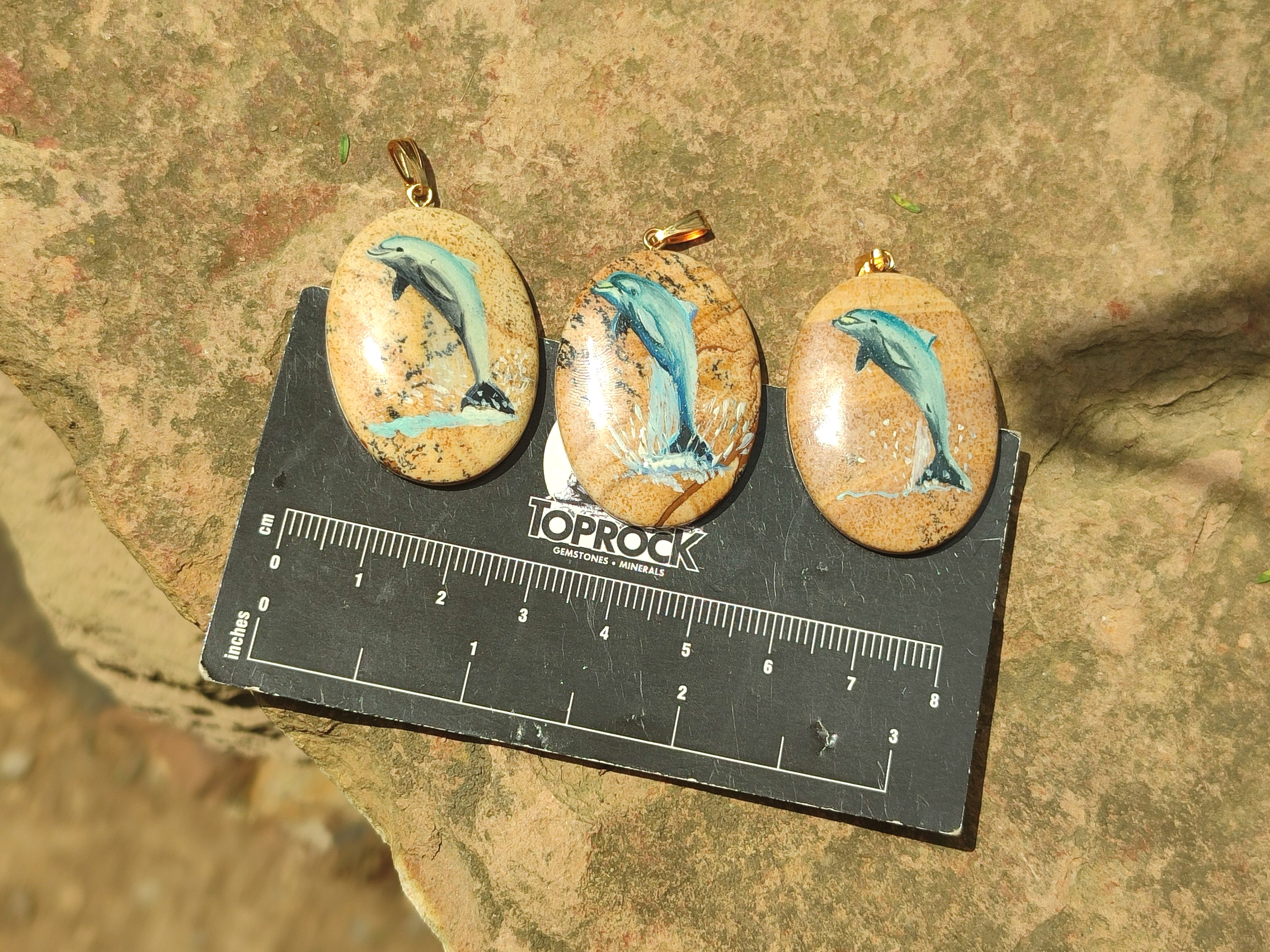 Polished Picture Stone Pendant with Hand Painted Dolphin - Sold Per Item - From Namibia - Toprock Gemstones and Minerals 