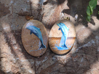 Polished Picture Stone Pendant with Hand Painted Dolphin - Sold Per Item - From Namibia
