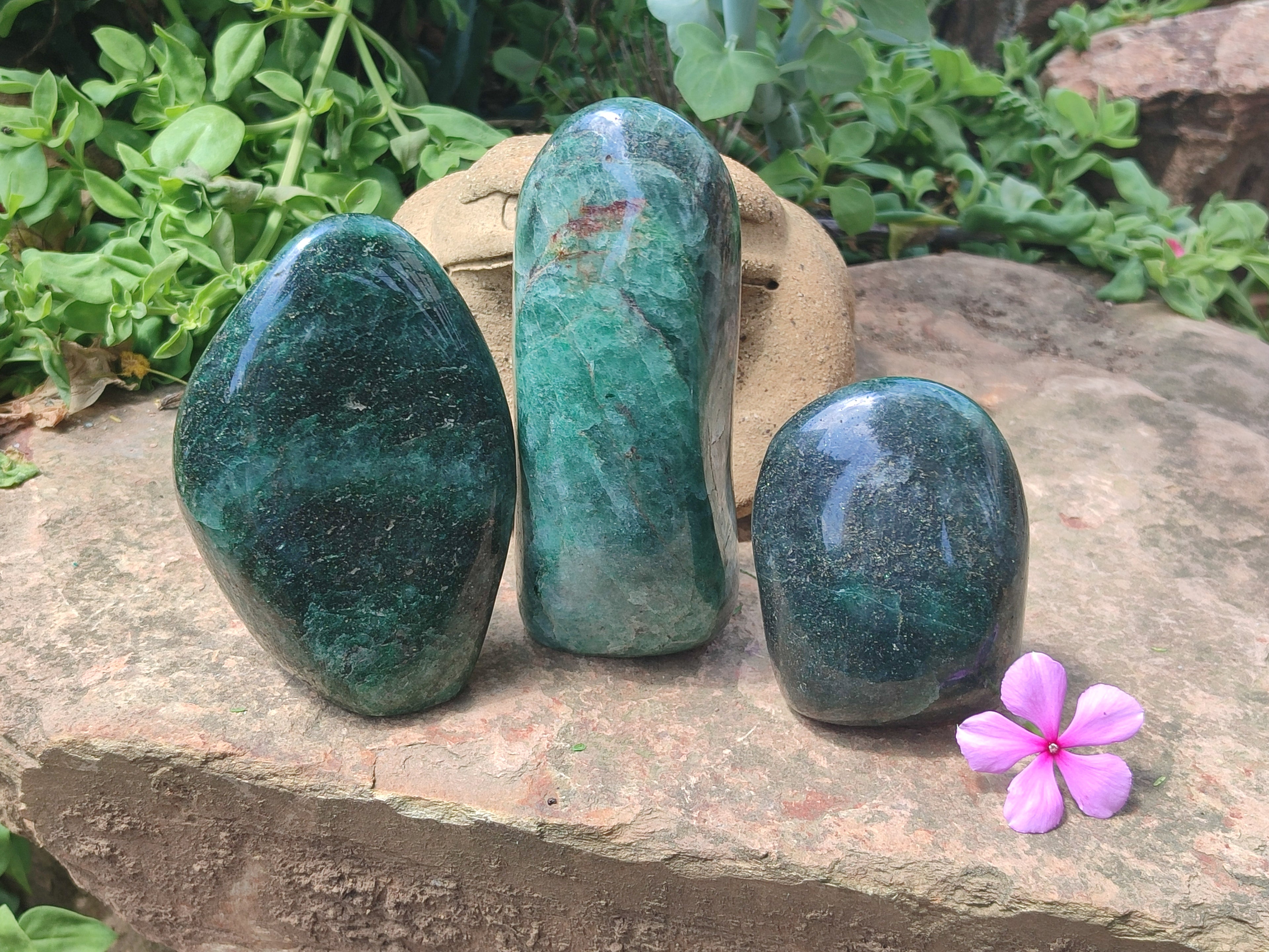 Polished Fuchsite Standing Free Forms x 3 From Madagascar - Toprock Gemstones and Minerals 