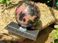 Polished Rhodonite Spheres x 2 From Ambindavato, Madagascar - Toprock Gemstones and Minerals 