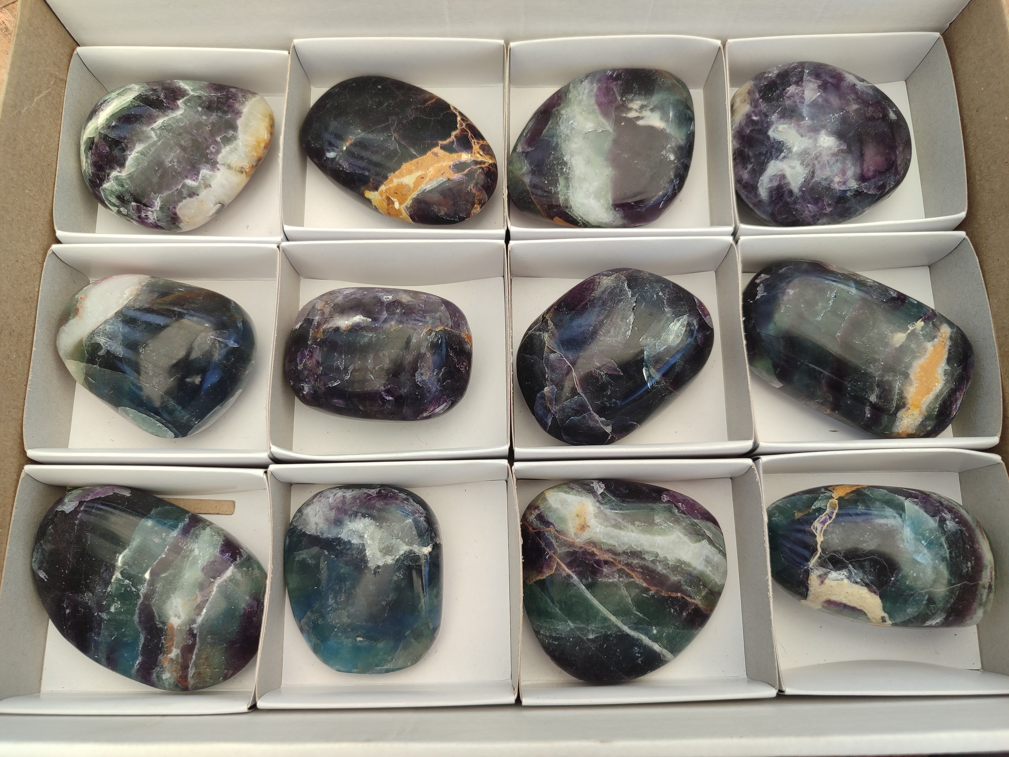 Polished Watermelon Fluorite Free Forms x 12 From Namibia - Toprock Gemstones and Minerals 