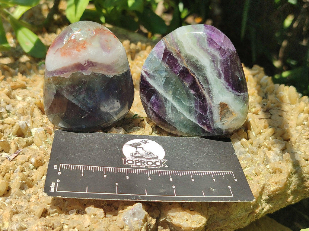 Polished Watermelon Fluorite Free Forms x 12 From Namibia - Toprock Gemstones and Minerals 