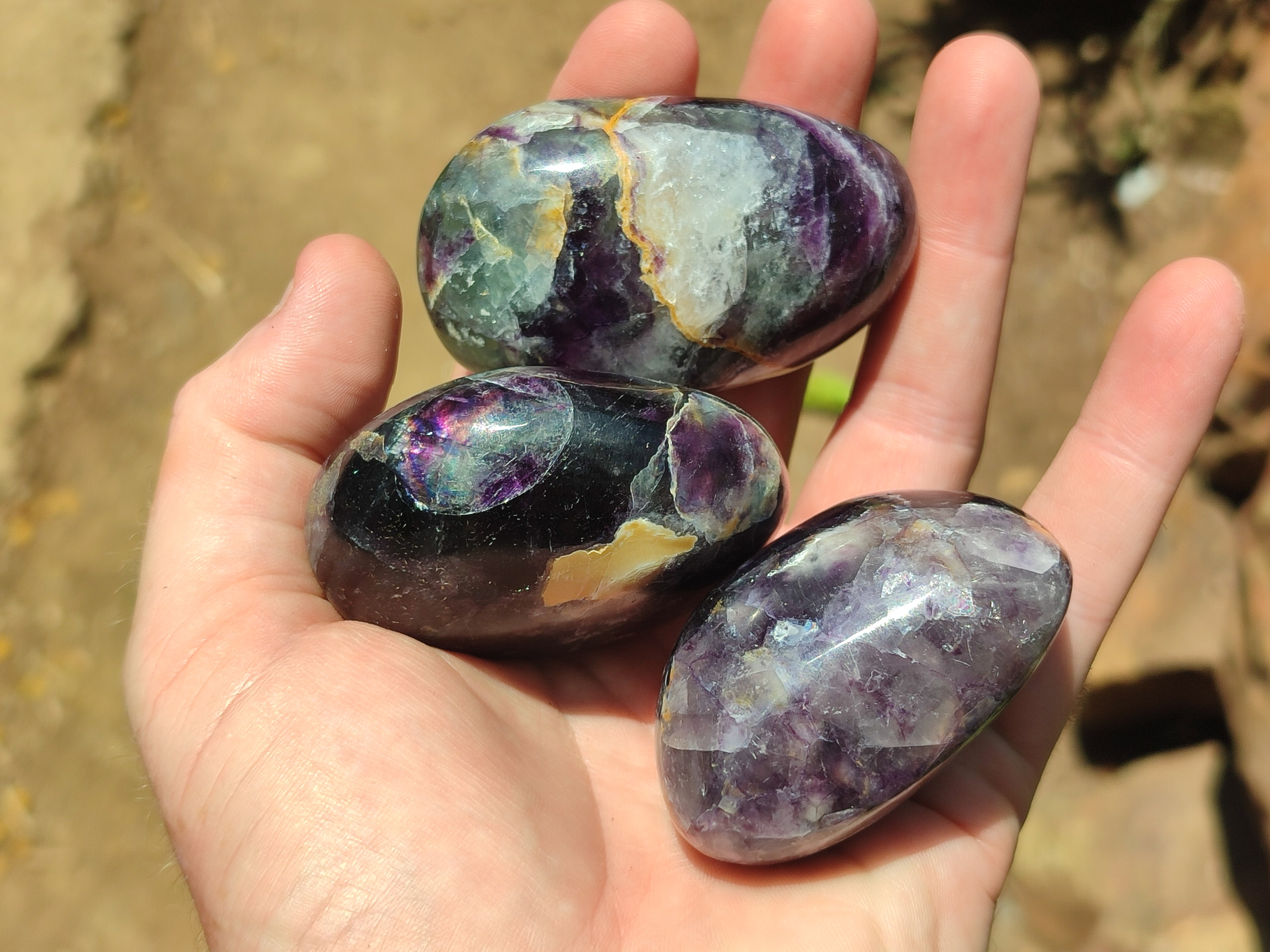 Polished Watermelon Fluorite Free Forms x 12 From Namibia - Toprock Gemstones and Minerals 