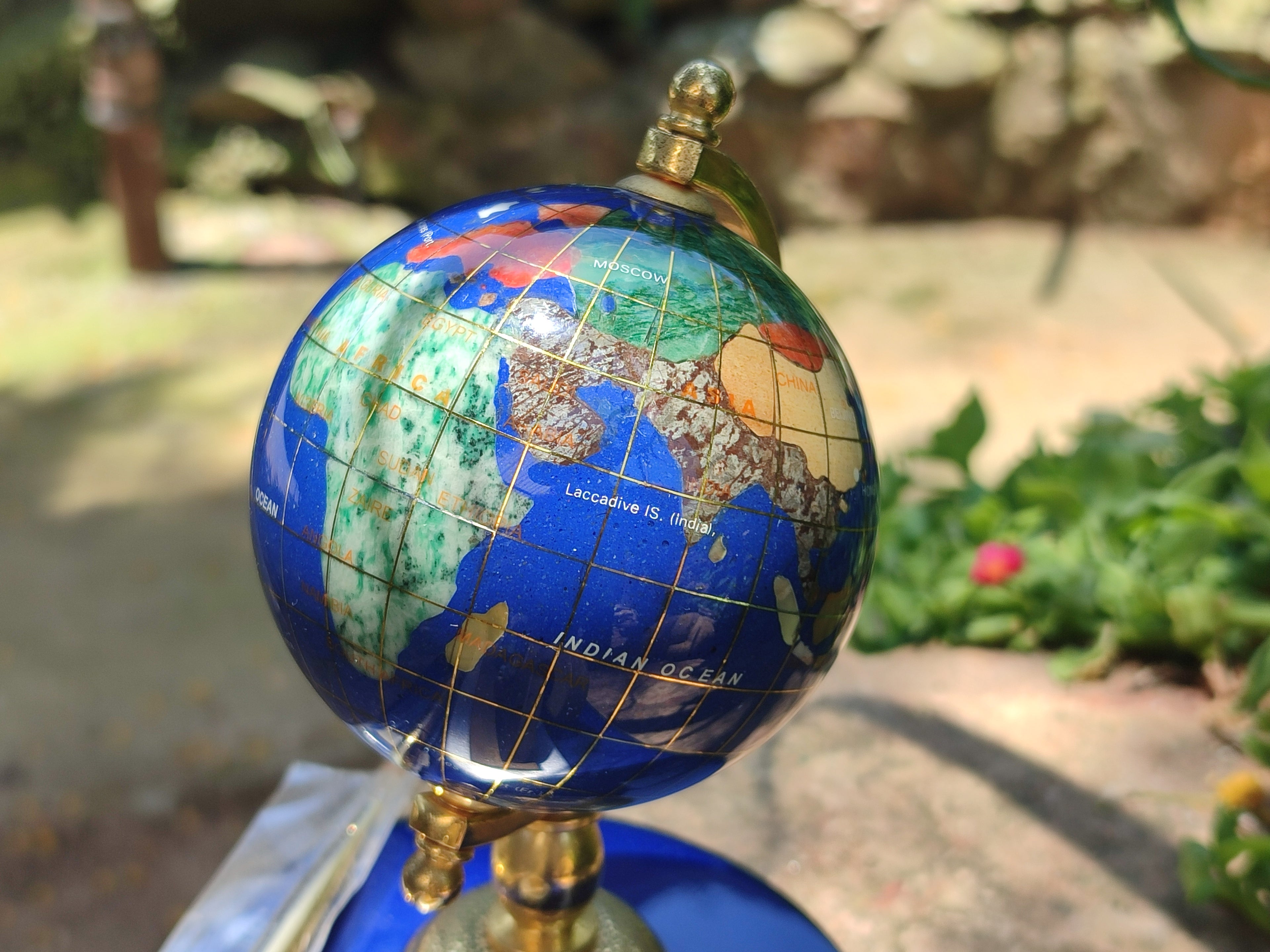 Hand Made Gemstone World Globe Desk Set x 1 From China - Toprock Gemstones and Minerals 