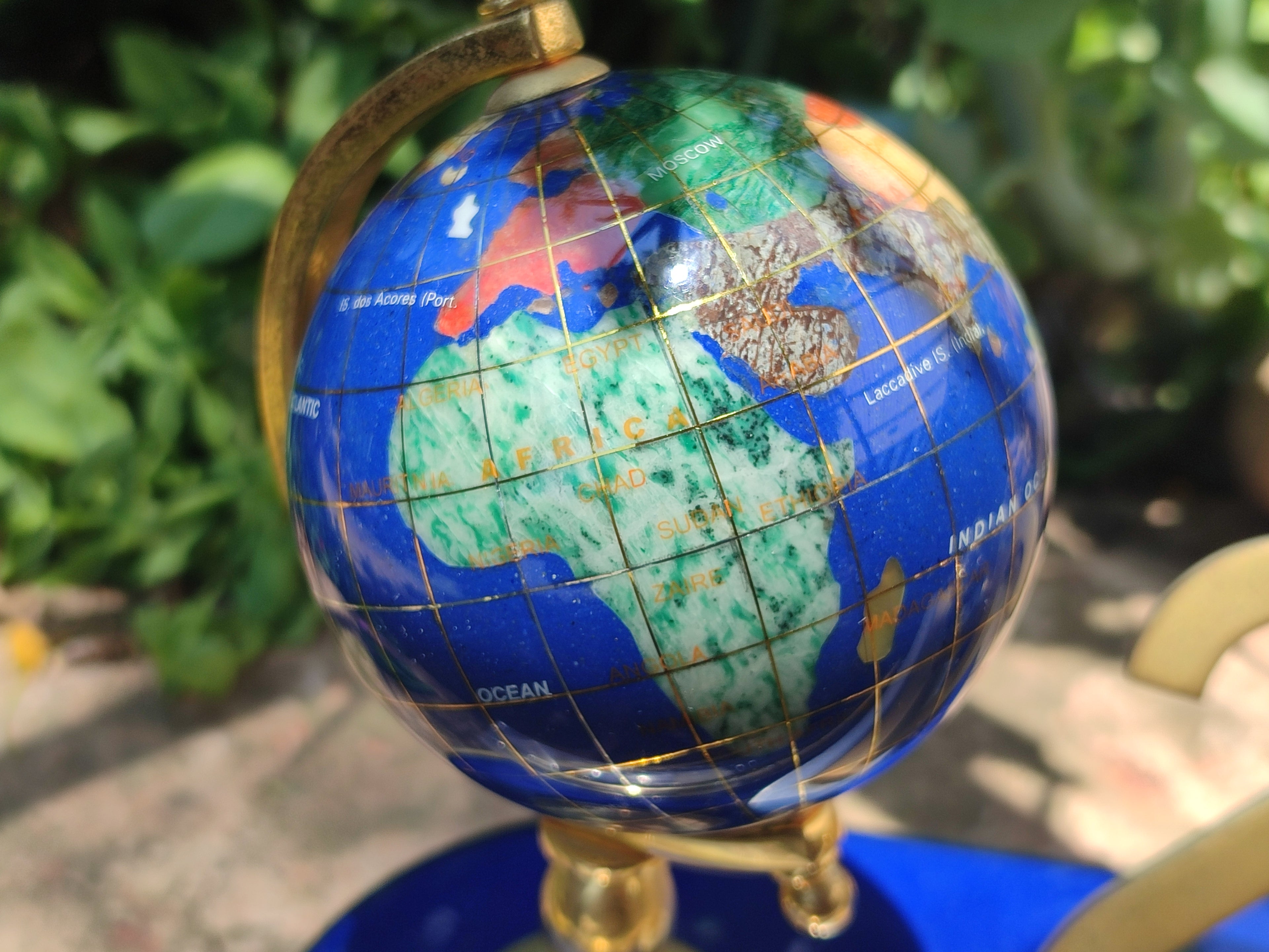 Hand Made Gemstone World Globe Desk Set x 1 From China - Toprock Gemstones and Minerals 