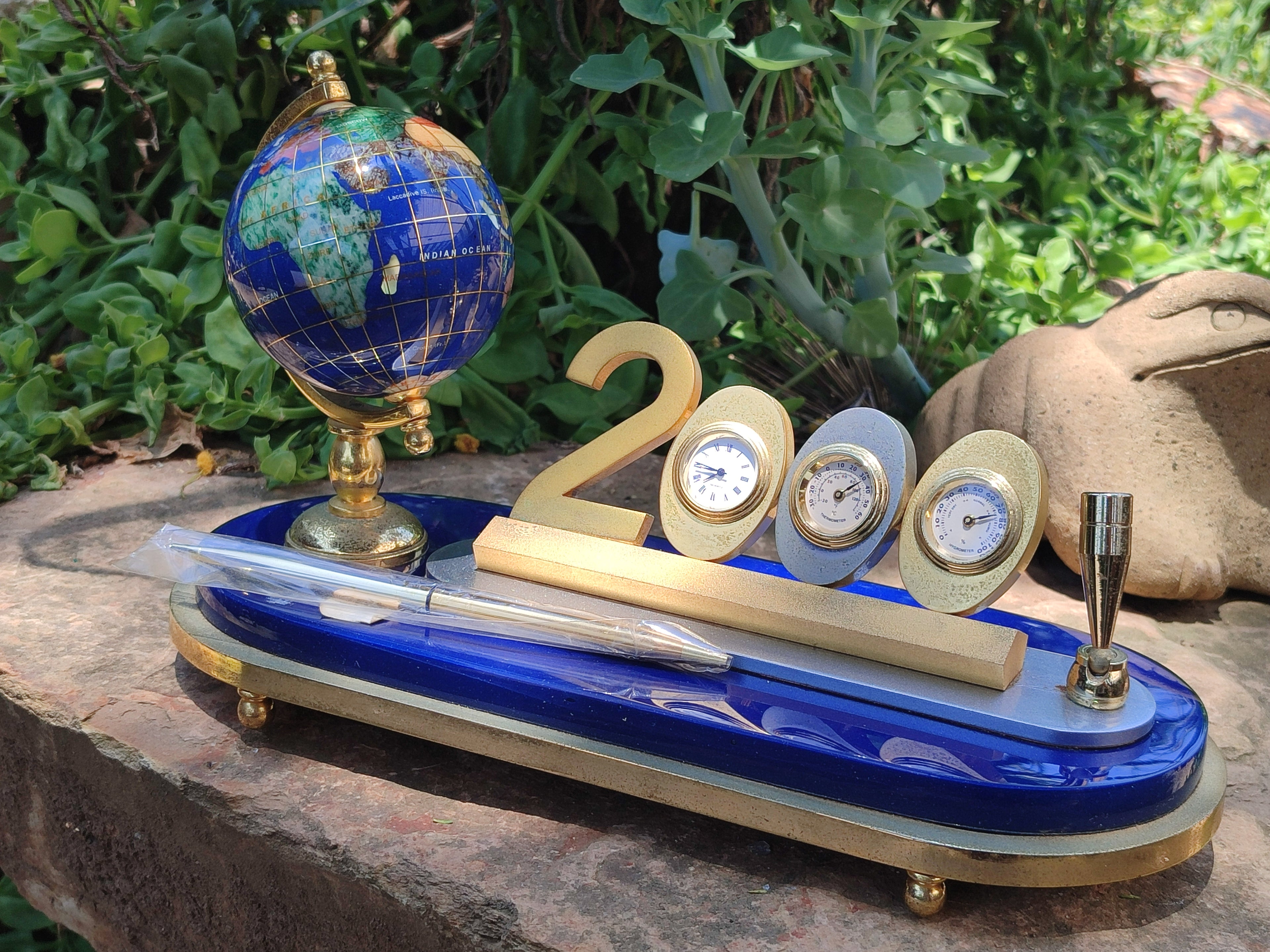 Hand Made Gemstone World Globe Desk Set x 1 From China - Toprock Gemstones and Minerals 