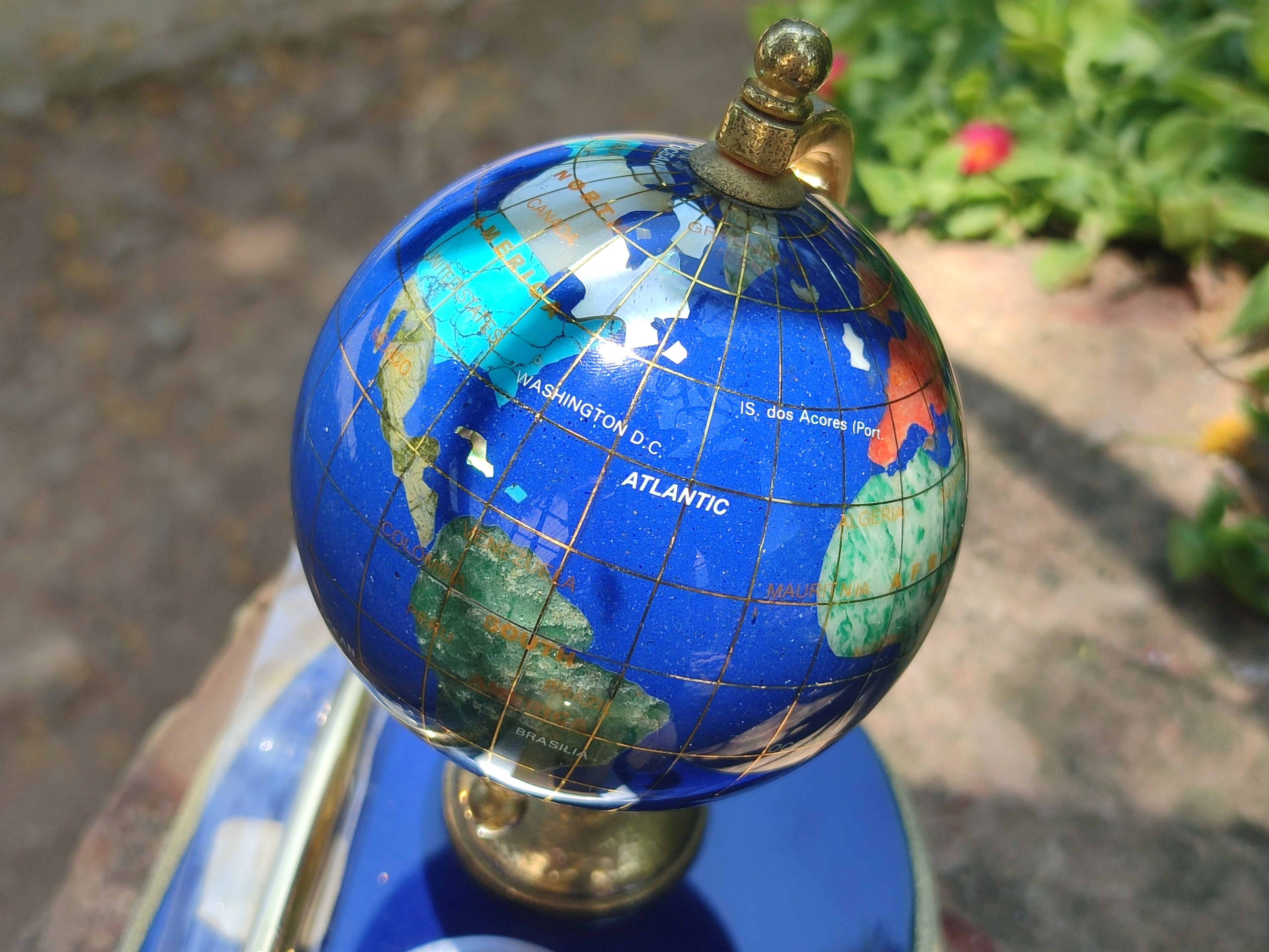 Hand Made Gemstone World Globe Desk Set x 1 From China - Toprock Gemstones and Minerals 