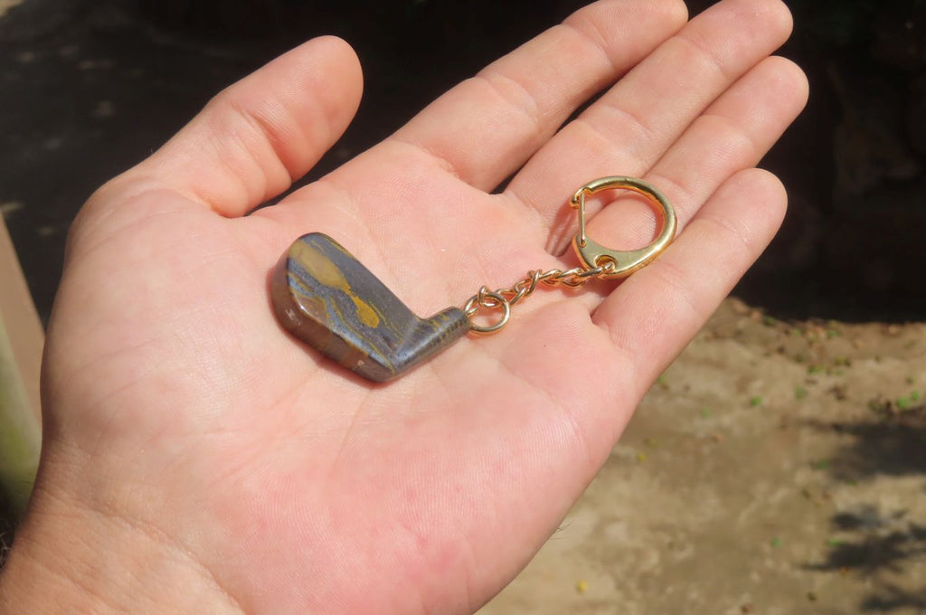 Hand Made Banded Tiger Iron Golf Club Jasper Keyrings - sold per item - From South Africa - Toprock Gemstones and Minerals 