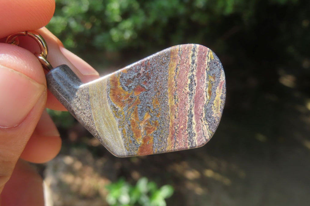 Hand Made Banded Tiger Iron Golf Club Jasper Keyrings - sold per item - From South Africa - Toprock Gemstones and Minerals 