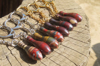 Hand Made Banded Tiger Iron Jasper Ten Pin Bowling Skittle Keyrings - sold per item - From South Africa