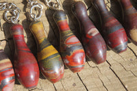 Hand Made Banded Tiger Iron Jasper Ten Pin Bowling Skittle Keyrings - sold per item - From South Africa