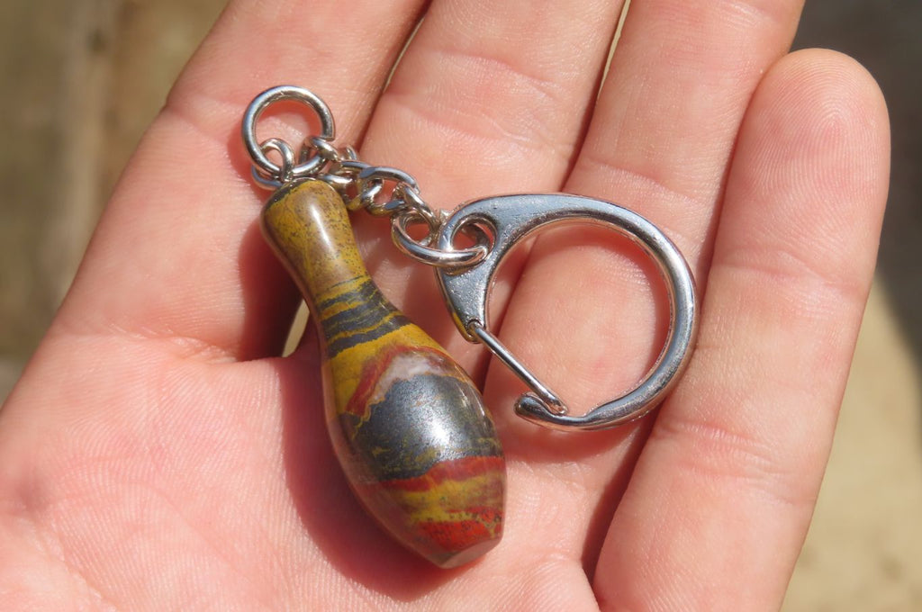 Hand Made Banded Tiger Iron Jasper Ten Pin Bowling Skittle Keyrings - sold per item - From South Africa - Toprock Gemstones and Minerals 