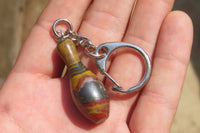 Hand Made Banded Tiger Iron Jasper Ten Pin Bowling Skittle Keyrings - sold per item - From South Africa