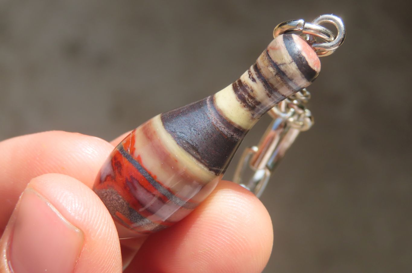 Hand Made Banded Tiger Iron Jasper Ten Pin Bowling Skittle Keyrings - sold per item - From South Africa - Toprock Gemstones and Minerals 