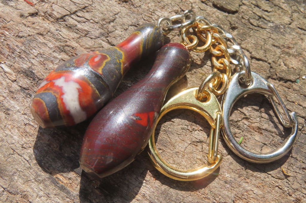 Hand Made Banded Tiger Iron Jasper Ten Pin Bowling Skittle Keyrings - sold per item - From South Africa - Toprock Gemstones and Minerals 