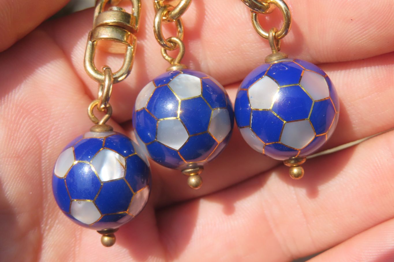 Hand Made Lapis Lazuli and Mother of Pearl Keyrings - Sold Per Item - From Afghanistan - Toprock Gemstones and Minerals 